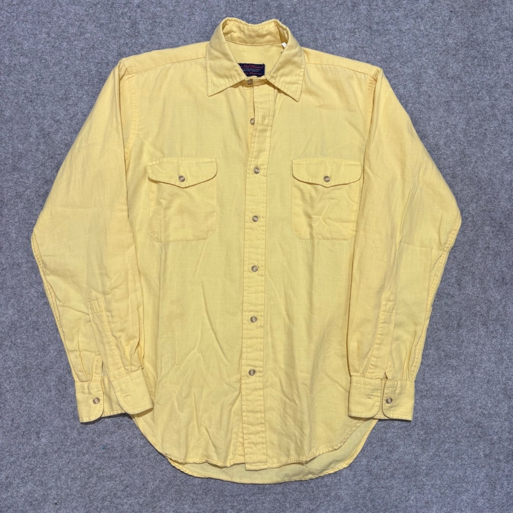 Vintage Neiman Marcus Hen Mac Flannel‎ Shirt Yellow Cotton Wool Mens Small